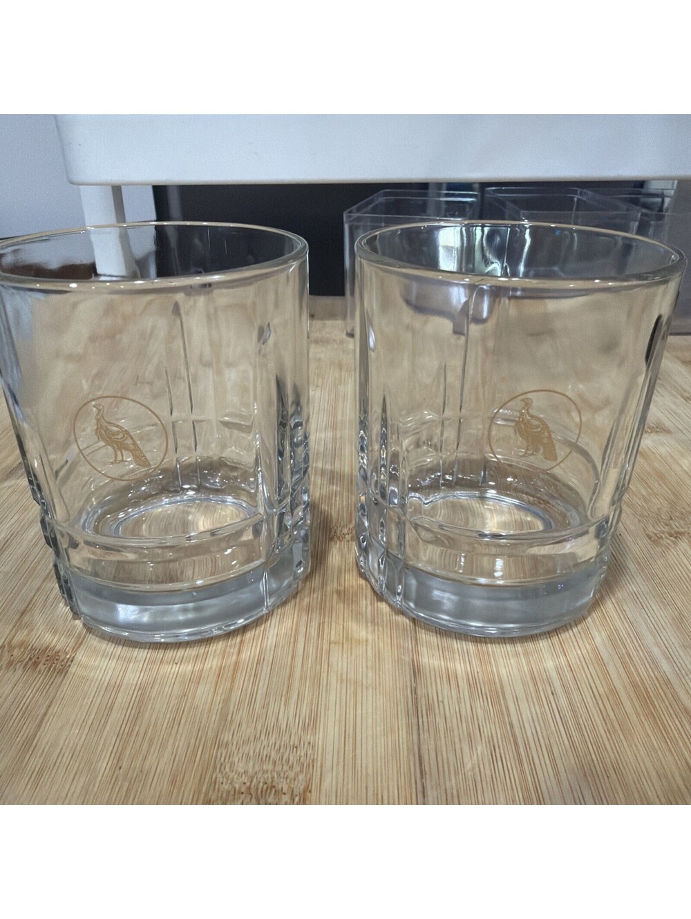 VTG. Wild Turkey Bourbon Whiskey Heavy Rock Glasses Set Of 2 Gold Logo *